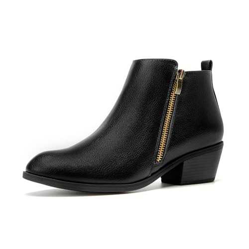 Women's Classic Stacked Heel Ankle Boots Fashion Round Toe Suede Booties Ladies Side Zip Shoes