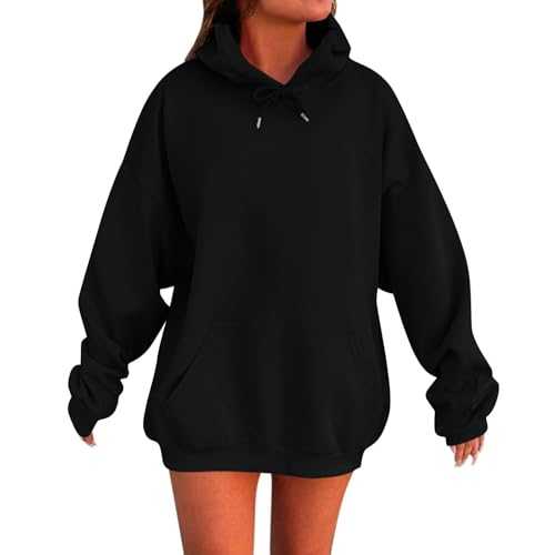 Couawaticy Ladies Oversized Hoodies Pullover Long Sleeve Sweatshirt Autumn Winter Thermal Fleece Tops with Pockets S-XL