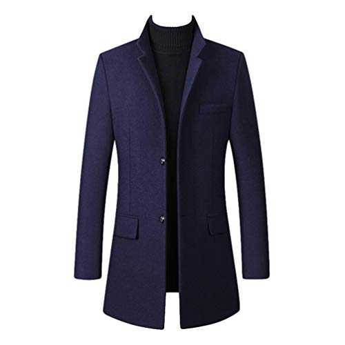 LaoZan Men Wool Blend Parka Trench Coat Long Sleeve Warm Business Pea Jacket Outerwear