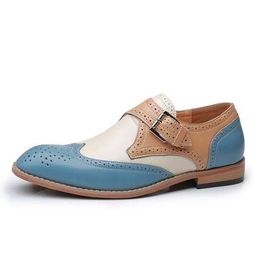 Men's Two-Tone Wingtip Brogue Monk Strap Loafer Dress Shoes – Punched Round Toe Oxford Slip-On Loafers