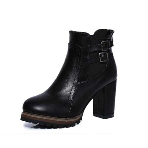 WOFANLULY Ladies Ankle Boots, Round Toe Back Zip Mid Block Heeled Winter Ankle Boots for Women