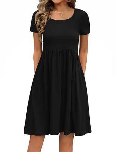 Zeagoo Women's Summer Dress Short Sleeve Round Neck Dresses Casual Midi Swing Dress Floral Beach Dresses Elegant Pleated A Line Dress with Pockets S-XXL