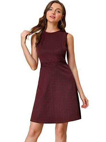 Allegra K Women's Plaid Dress Sleeveless Fit and Flare Houndstooth Work Dresses