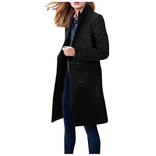 Teddy Bear Coats For Women Hoodies For Women Uk Women's Winter Faux Wool Thin Coat Trench Jacket Ladies Slim Long Overcoat Outwear Women Fleece Hoodie Ladies Winter Coats With Hood