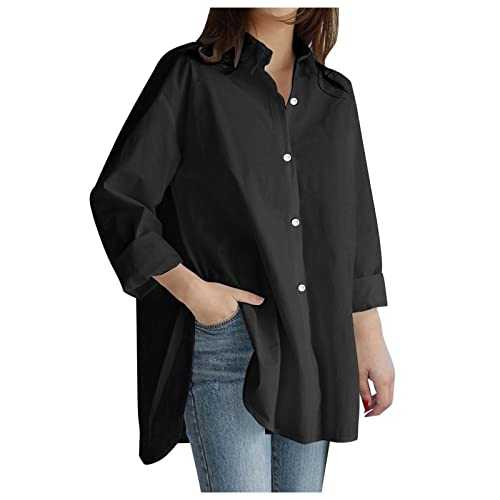 TTNTTR Longline Tops For Women UK Size Shirt Plus Women's Button Sleeve Blouse Solid Loose Long Top Pocket Casual Women's Blouse Tall Womens Shirts