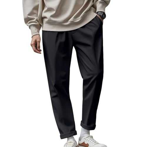 Generisch Men's Suit Trousers Elastic Waist Soild Colour Jogging Bottoms Regular Fit Casual Trousers Linen Stretch Sweat Trousers Breathable Fitness Trousers Hip Hop Still Cargo Trousers