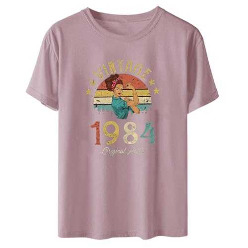 Summer Tops for Women UK Clearance Crew Neck Short Sleeve Dressy Blouses 1964 Vintage Shirt Cute Graphic Printed Tees Family Vacation T Shirts Funny Tshirts Birthday Gifts