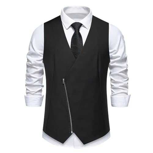 HEYDHSDC Mens Steampunk Formal Social Waistcoat Zipper Designer Wedding Vest Party Dress Suit Vest Black M