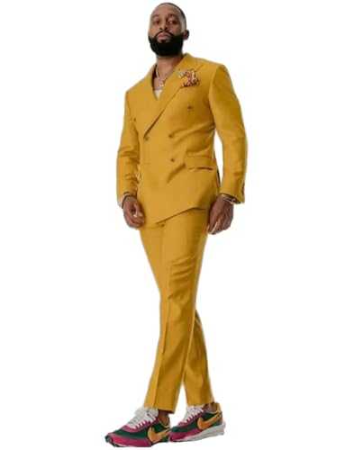 Cdkoke Men's 2-Piece Suit Double Breasted Buttons Jacket & Pants Set Peak Lapel Formal Wear Outfit