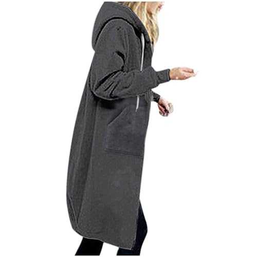 Keepink Long Hoodie for Women 2024 Oversized Long Sleeve Jackets Casual Zip Up Drawstring Fleece Sweatshirt Hooded Cardigan Winter Coats Lightweight Fall Clothes UK Plus Size 8-22