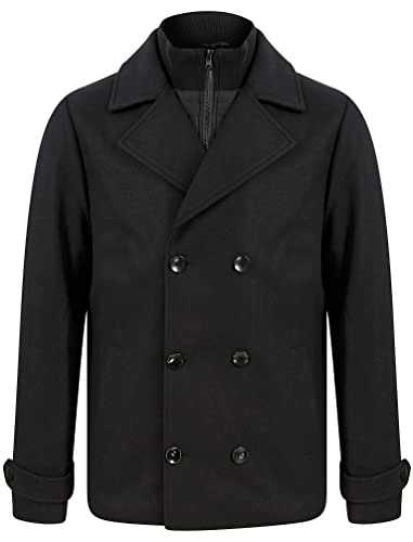 Tokyo Laundry Men's Finley Double Breasted Pea Coat with Funnel Neck Insert