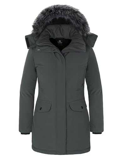 Wantdo Women's Warm Winter Jacket Outdoor Windproof Cotton Padded Coat Thicken Puffer Parka with Removable Fur Trimmed Hood