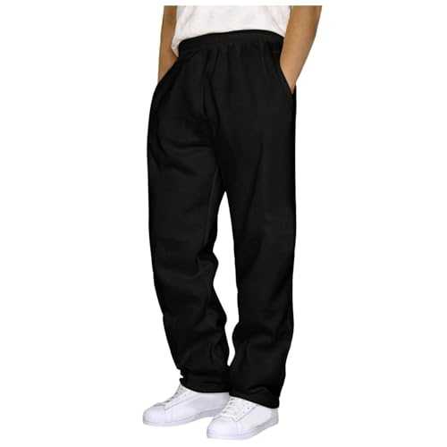 Mens Jogging Bottoms with Pockets Jogger Lounge Pants Elasticated Waist Tracksuit Sweatpants Casual Solid Color Straight Leg Open Hem Gym Sports Trousers Plus Size Mens Workout Joggers