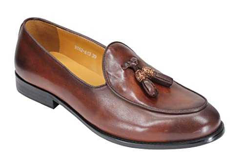 Men’s Handmade Real Leather Tassel Loafers Retro Antique Tan Brown Slip on Shoes