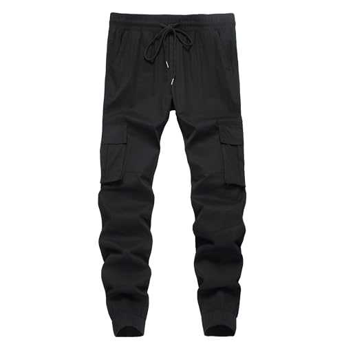 LAMLUCK Mens Casual Cargo Joggers Pants Elastic Waist Slim Fit Stretch Chino Work Pants Twill Track Sweatpants Trousers