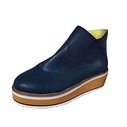 CEWIFO Women Leather Boots Lace Up Non-Slip Ankle Boots for Women UK Ladies Flat Ankle Boots Sale Womens Flat Boots Womens Block Heel Ankle Boots Black