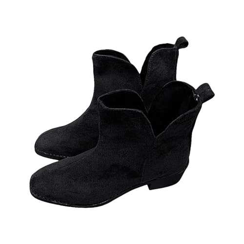 UK Women's Slip On Short Boots Low Heel Wide Fit V Cut Ankle Boots Clearance