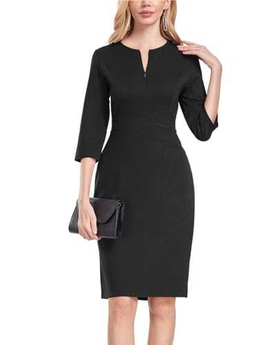 MINTLIMIT Womens Front Zipper Round Neck 3/4 Sleeve Sheath Formal Pencil Cocktail Party Work Dresses