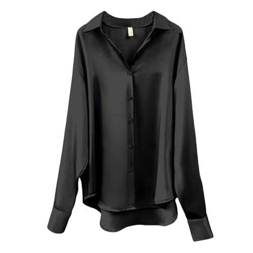 Satin Blouses for Women UK Long Sleeve Button Down V Neck Business Office Work Elegant Tops Soft Casual Irregular Hem Imitation Silk Shirts Ladies Lightweight Sun Protection Clothes
