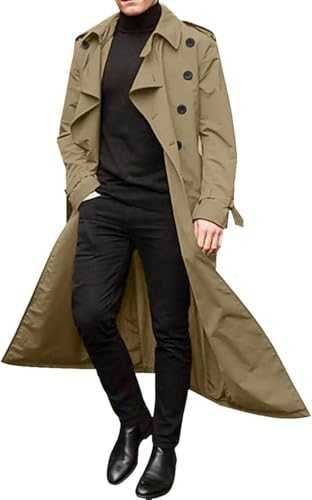 Trench Coat Men Slim Coat Trench Lapel Long Jacket Double Breasted Coat Soft Elegant Windbreaker Oversized Casual Windbreaker