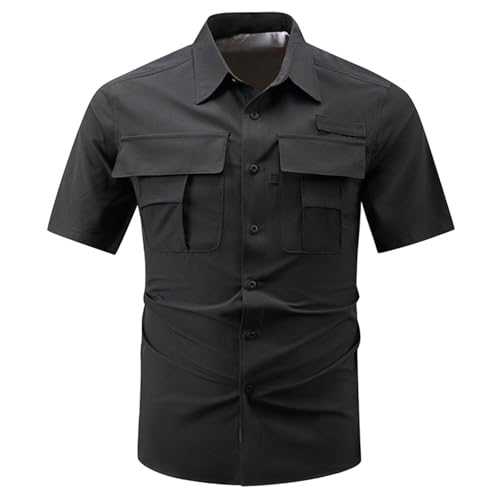Short Sleeve Shirts Men's Button Down T-Shirt Thin Stretch Work Shirt with Chest Pocket Plain Lapel Sports Shirt Breathable Outdoor Sports Shirt for Fishing Hiking Jogging Shirt