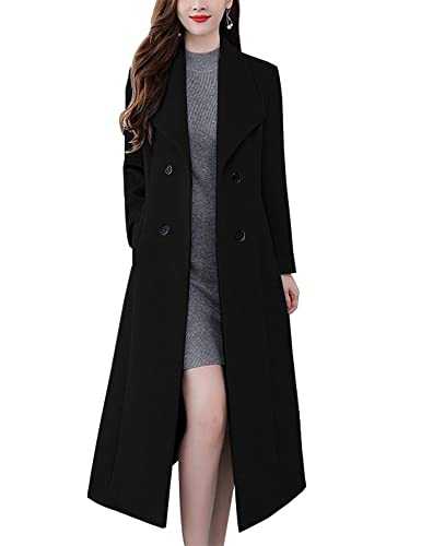Women's Double Breasted Wool Coats Winter Long Wool Pea Coat Overcoat
