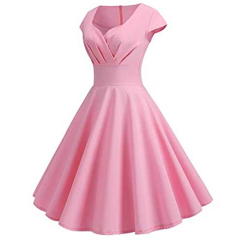 Women 1950S Audrey Hepburn Tea Dress Summer Casual Skirt Vintage Retro Dresses Rockabilly Dress A Line Swing Cocktail Party Dress Plain Sleeveless Swing Flowy Pleated Dance Gown