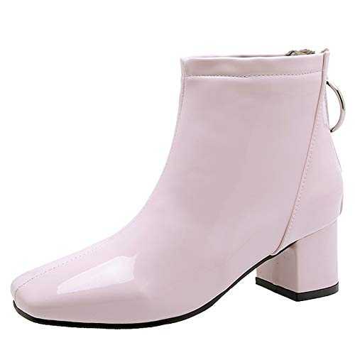 CUTEHEELS Women Comfort Block Heel Ankle Boots with Square Toe and Back Zippers