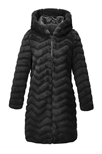 RISISSIDA Women Long Faux Fur Coat Fuzzy Jacket Hooded Winter Fall Warm Overcoat