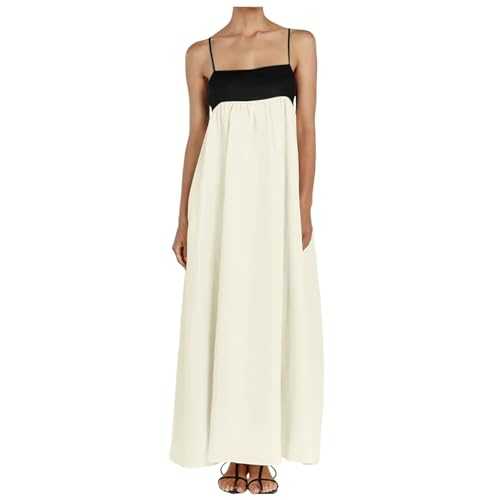 Womens Midi Casual Dresses Womens Maxi Dress Contrast Trim Spaghetti Straps Summer Outfits Travel Vacation Sleeveless Long Dresses Women Dresses for Thanksgiving