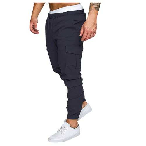 Men's Casual Trousers Cotton Plain Comfortable Pocket with Drawstring Matching Design Jumpsuit Trousers Casual Trousers Jeggings Short Cargo Pants Men's Shorts Men's Jogging Bottoms Men