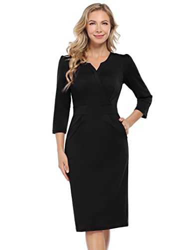 Women's Work Dress V-Neck Business Slim Bodycon Pencil Dress
