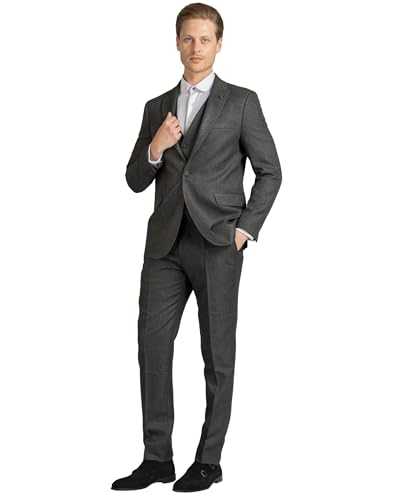 Mens 3 Piece Tweed Suits Tailored Fit Suit for Men Blazer Waistcoat Trousers Set for Business Wedding Prom