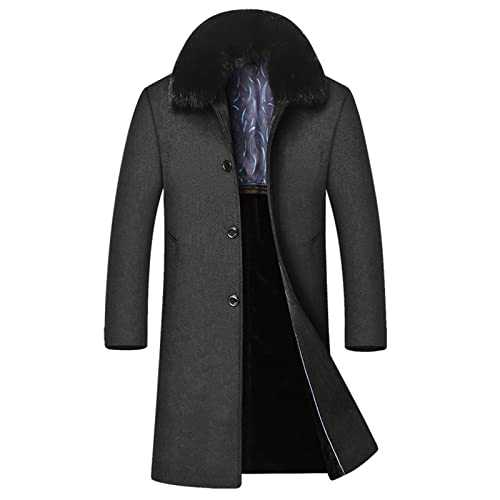 Maiyifu-GJ Men's Removable Fur Collar Trench Coat Single Breasted Wool Blend Top Coats Lapel Mid-Length Business Overcoat
