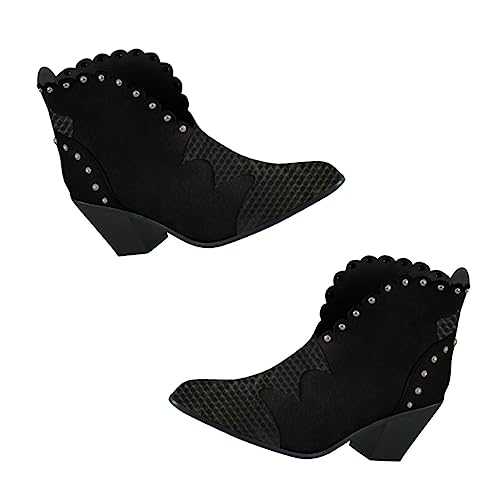 Holibanna Ladies Fashion Ankle Boots Mid-heel Shoes Mid-heel Boots Winte Shoes Fashion Boots Short Boots Ladies Booties Rivet Boots Women Boots Black Upper Material: Suede