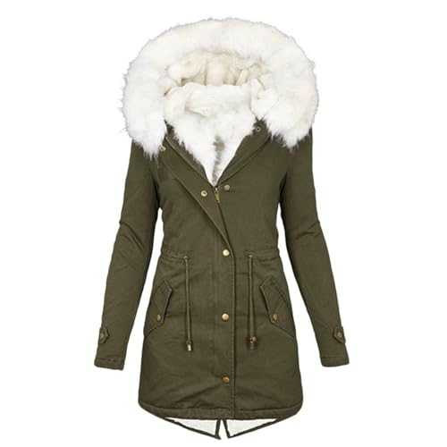 RLEHJN Parka Jacket Womens, Winter Coats for Women UK Sale Clearance Hooded Fleece Lined Jacket Warm Padded Coat with Faux Fur Trim Hood Overcoat Thickened Outerwear with Pockets Size 8-22