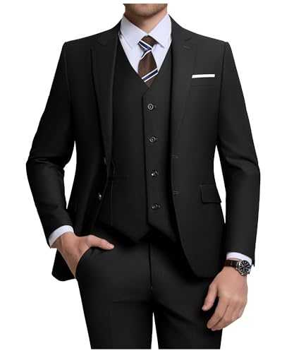 Holivyer Men's 3 Piece Slim Fit Suit Set, Two Button Blazer Solid Jacket Vest Pants Wedding Business Suit