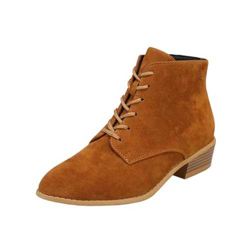 Ankle Boots for Women Low Chunky Heel Pointed Toe Side Zipper Lace Up Boots Vintage Suede Chelsea Boots Casual Comfort Combat Boots Stylish and Versatile Walking Boots Wide Fit Plus Size Boots