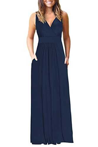 AUSELILY Women Summer Maxi Dress Sleeveless Long Dress V Neck Evening Dress Elegant with Pockets