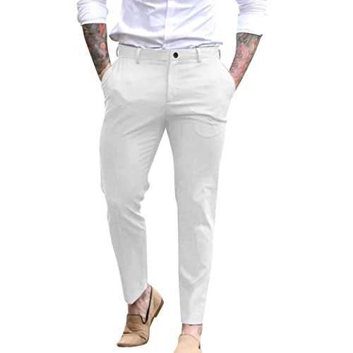 Mens Dress Pants Chino Trousers Slim Fit Tapered Leg Formal Pant Cotton Twill Chinos Smart Casual Stretch Pants Business Office Trousers with Pockets