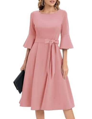 HomRain Women's Dress Casual Mid Sleeve Tea Party Midi Dress Church Bridemaid Semi Formal Dress Cocktail Homecoming