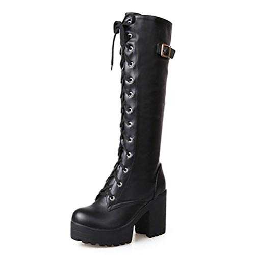 Toride Women Knee High Boot Platform Lace Up Square Heel Short Plush Buckle Block Heel Winter Autumn High Heels Snow Boots