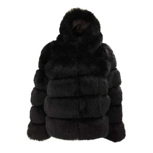 PengGengA Women's Faux Fur Coats Hoodie Coat with Pockets Autumn Winter Warm Hooded Jacket Solid Thick Outerwear Cardigan Overcoat Shaggy Coat Fluffy Hoody