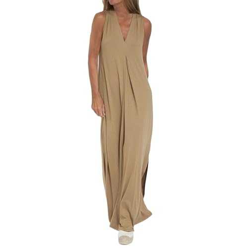 Sundress for Women UK Elegant Sleeveless Shift Dresses V Neck Ruffle Long Dress Swing Flowy Maxi Dress Party Evening Disco Club Dress Ladies Cocktail Clubwear Wedding Guest Outfits Office Work Dress