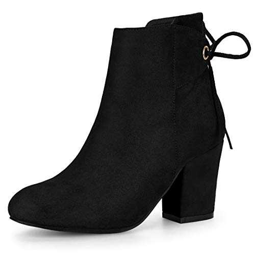 Allegra K Women's Round Toe Block Heel Zipper Lace Up Ankle Boots