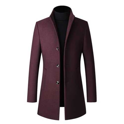 YOUTHUP Mens Wool Coat Slim Fit Winter Trench Coats Elegant Business Mid-Length Overcoat