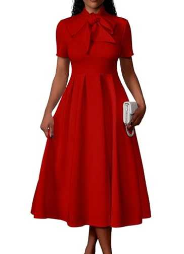 Memoriesea Women's Elegant Casual Short Sleeve Work Party A-Line Dress with Pockets