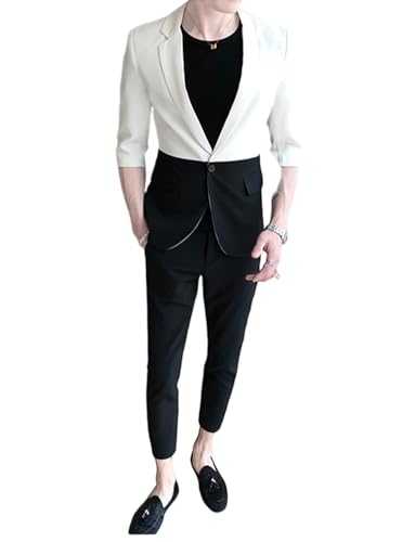 Yaflonjaa Men's Two Pieces Suit One Button Notch Lapel Tuxedos Match Color Jacket Pants for Dinner Groomsmen