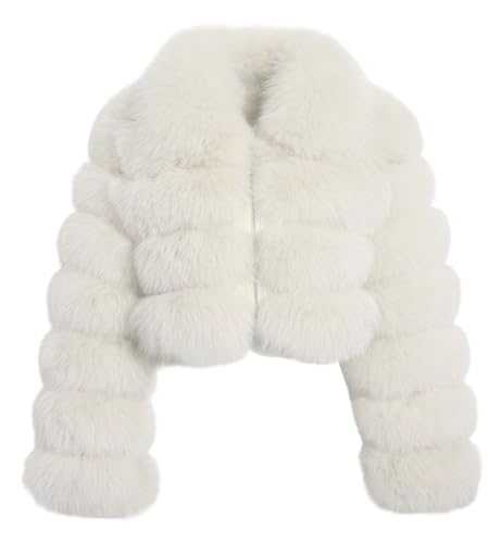 loveimgs Women Fluffy Faux Fur Coat Cropped Jacket Puffer Jacket Zip Up Winter Warm Fuzzy Teddy Jacket