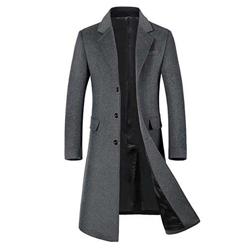 YOUTHUP Mens Winter Coat Slim Fit Wool Overcoat Knee-Length Elegant Trench Coat Business Peacoat